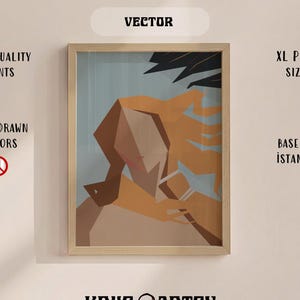 Abstrakt kvinna vektorkonsttryck, moderna geometriska linjer (digital nedladdning)