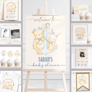 Nautical Ahoy Birthday Invitation • Editable Birthday BUNDLE • Nautical Bunny and Bear Theme Party Printable • Instant Download with Corjl