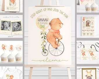 Circus First Birthday Party Decor Set • Editable Template (Digital Download)