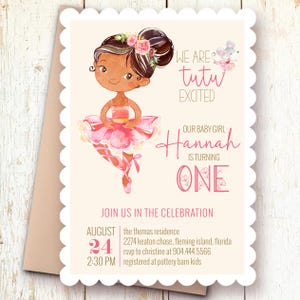 Ballerina Einladung zum ersten Geburtstag - Tutu Cute Girl Party einladen - Bearbeitbarer digitaler Download - Rosa Ballett-Thema - Corjl-Vorlage