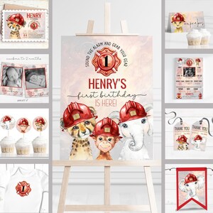 Fire Fighter First Birthday Party Decor BUNDLE • Editable Corjl • Kid First Birthday • Printable Download • DIY Templates • Fire Truck Party