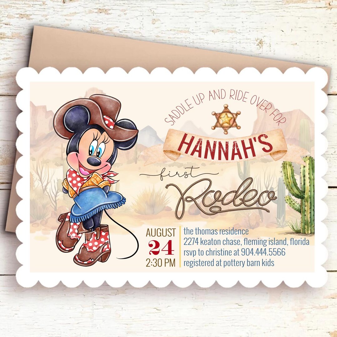 First Rodeo Minnie Inspired Invitation • Cowboy Birthday Party • 1st ...