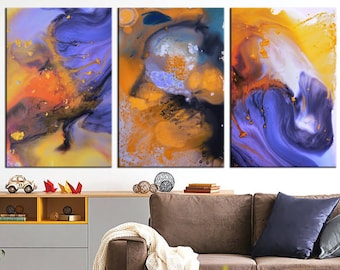 Purple yellow orange abstract print from original Painting, Modern violet wall art