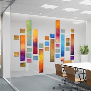 Large Multi Panel Abstract Painting: Modern Office Lobby Art