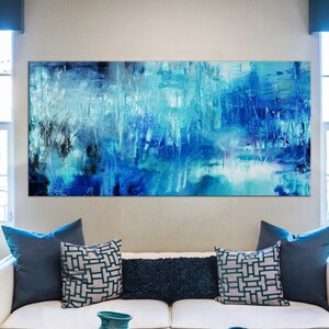 Blue Abstract Canvas Print: Large Vertical Wall Art
