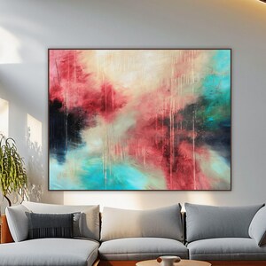 Large Abstract Giclée Canvas Print: Pink, Blue, & Teal Wall Art