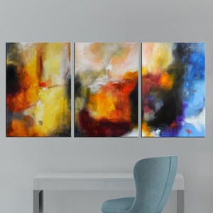 Abstract Triptych Canvas Art: Colorful Boho Wall Decor