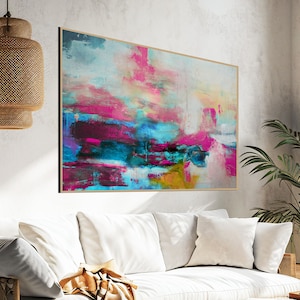 Teal and Pink Abstract Art Print: Modern Giclée Canvas Wall Decor