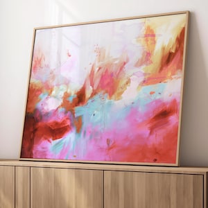 Trendy blush pink aesthetic print wall art, pink colorful print for bedroom, large horizontal art gift for home, cute abstract canvas print