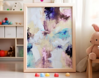 Abstract Painting Print: Beige, Pink, Cream - Modern Wall Art