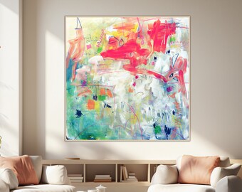 Abstract painting colorful art print, modern art print with blue pink and orange, colorful home décor wall art gift, Soft pastel wall art