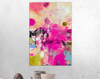 Pink and purple wall art print on canvas ready to hang, fuchsia abstract on canvas, colorful multicolor pink purple modern art