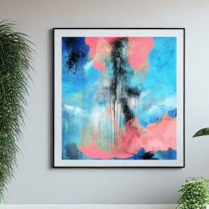Pink and Blue Abstract Art Print: Modern Giclee Canvas