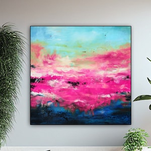 Large Pink blue art, abstract Painting, pink Giclee print, fuchsia blue Painting, Fuchsia Abstract Painting, abstract landscape Art Print