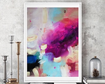 Large vibrant pink art, fuchsia modern wall art, canvas art print, colorful multicolor wall art décor, pink purple painting
