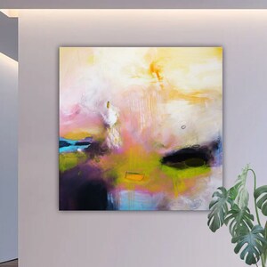 Impresión de arte mural abstracto: Giclée multicolor rosa y verde