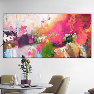 Fuchsia Abstract Art Print Pink Blue - Large Canvas for Bedroom Living Room Office Decor