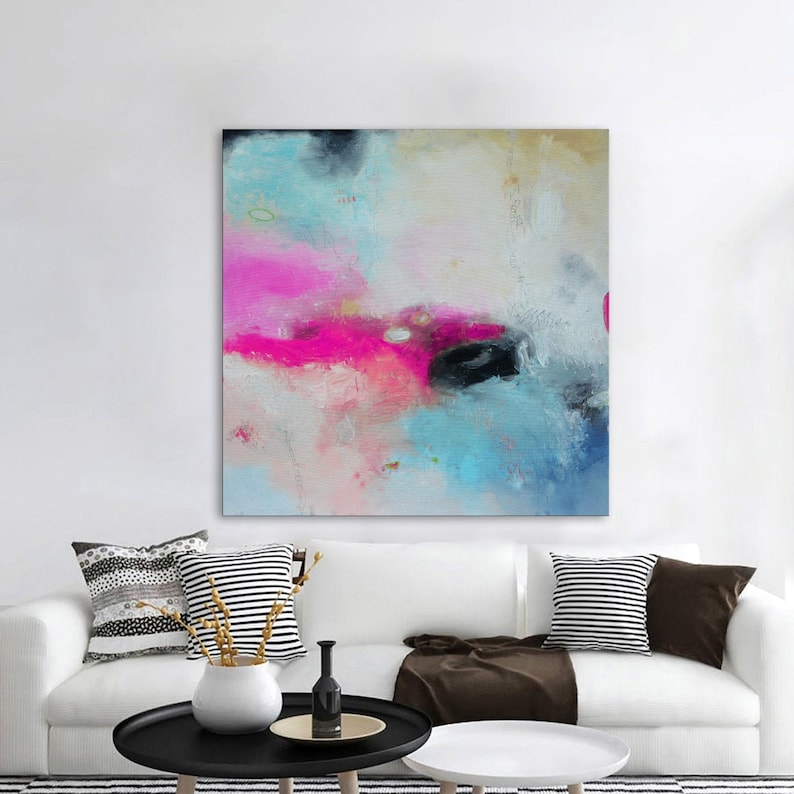 Square Pink teal art abstract Painting pink Giglee print Etsy