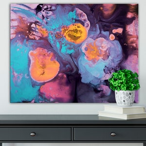 Teal and Pink Abstract Art Print: Modern Giclée Canvas