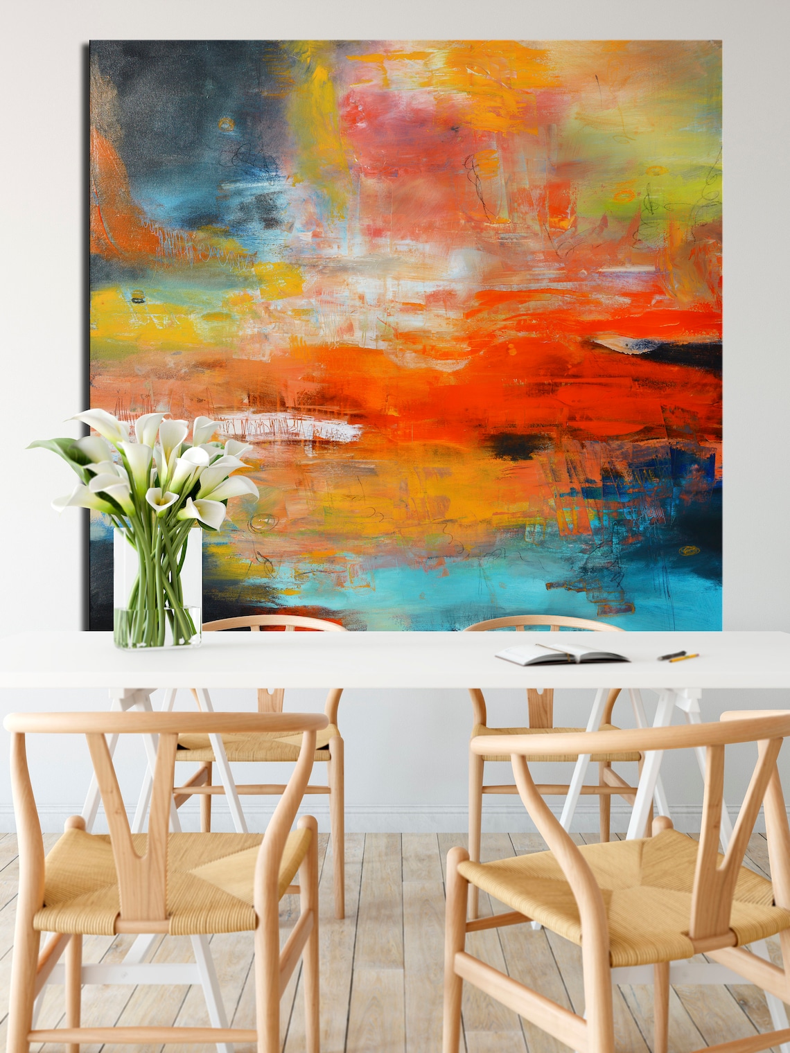 Large abstract painting red and blue vibrant abstract Etsy