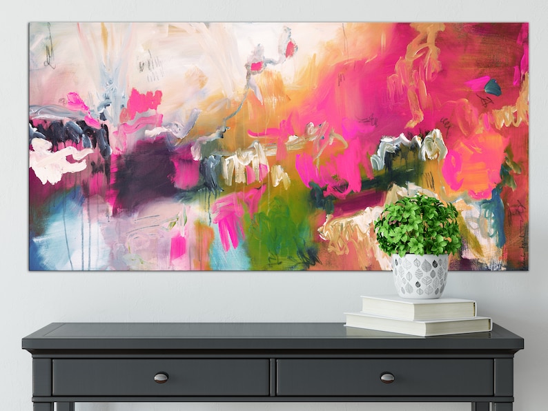 Fuschia Abstract Painting Print Vibrant Pink Blue Print - Etsy