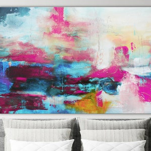Pink & Teal Abstract Canvas Art Print: Modern Giclée Wall Decor