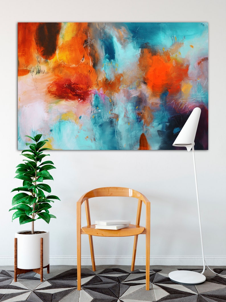 Abstract red and teal Print teal Wall Art teal and red Etsy