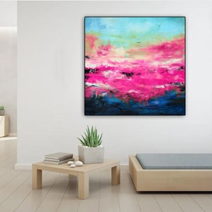 Large Pink Blue Art, Abstract Painting, Pink Giclee Print, Fuchsia Blue ...
