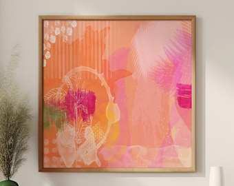 Abstract Giclée Art Print: Pink Coral Beige Canvas