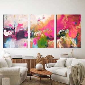 Abstract Canvas Wall Art Set: Pink, Orange, Terracotta, Ready to Hang