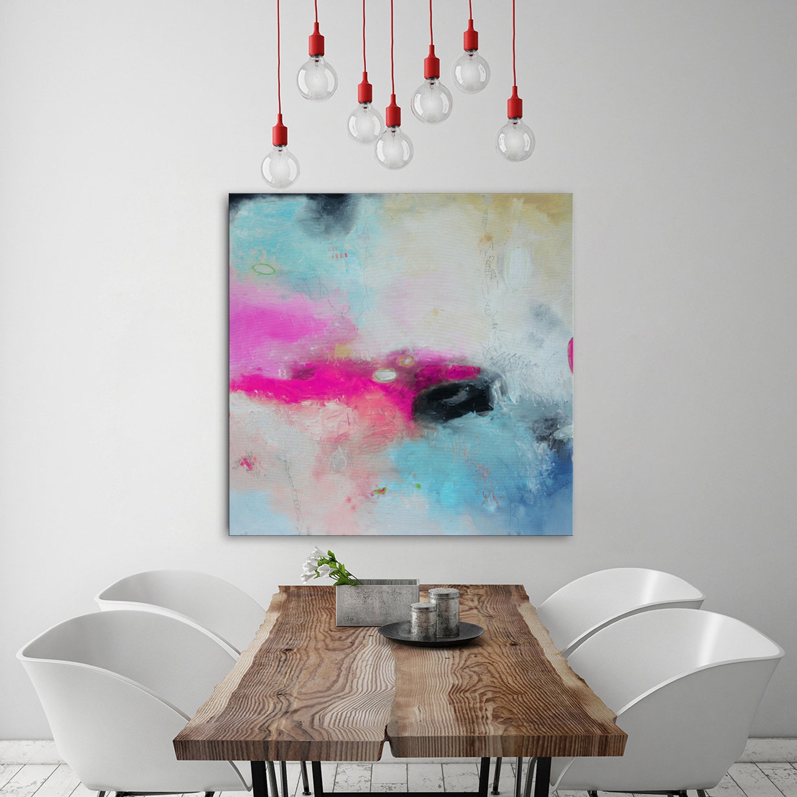 Square Pink teal art abstract Painting pink Giglee print Etsy