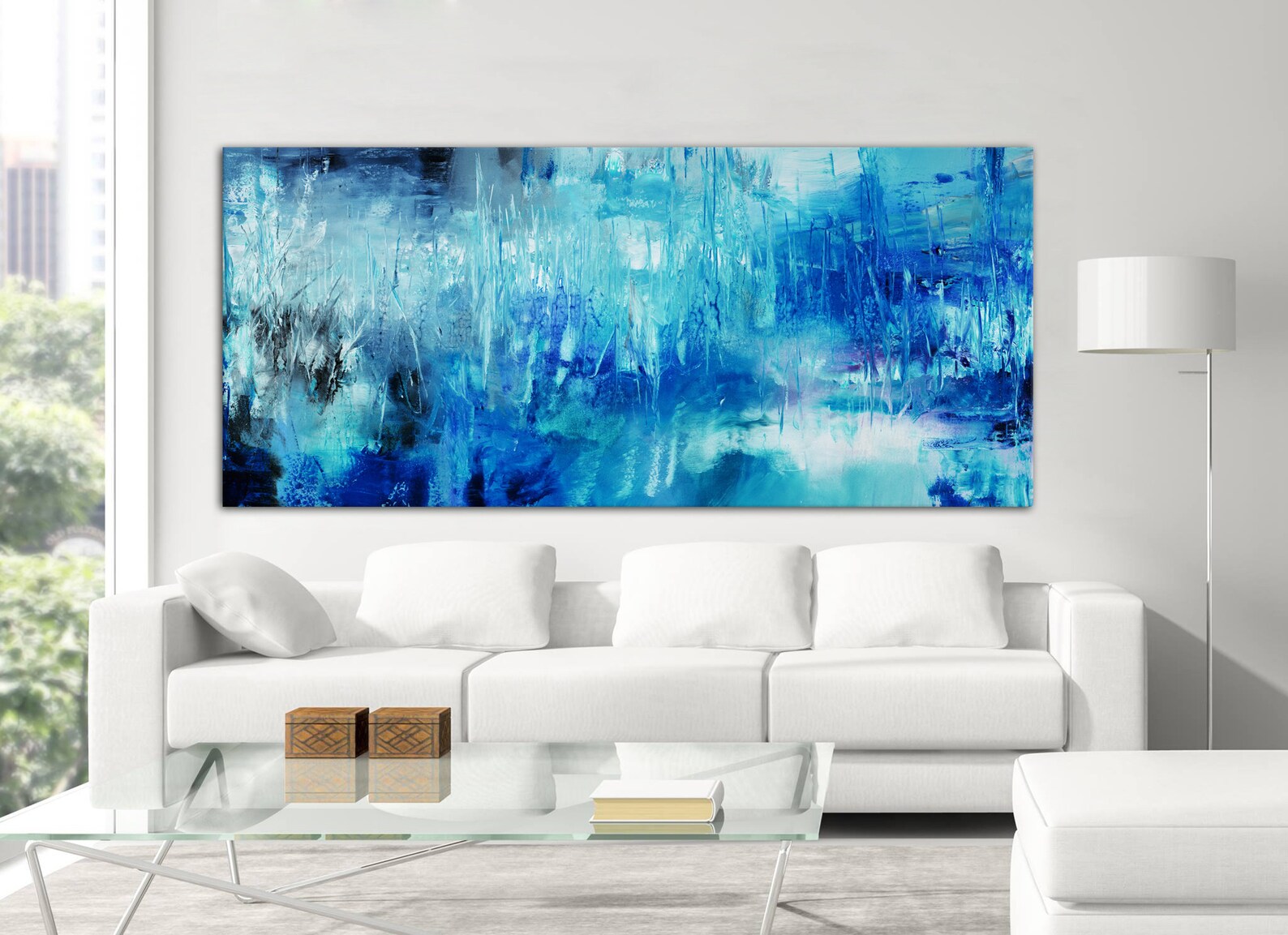 Large Blue Abstract Canvas Blue Print Aqua Blue Giclee Etsy