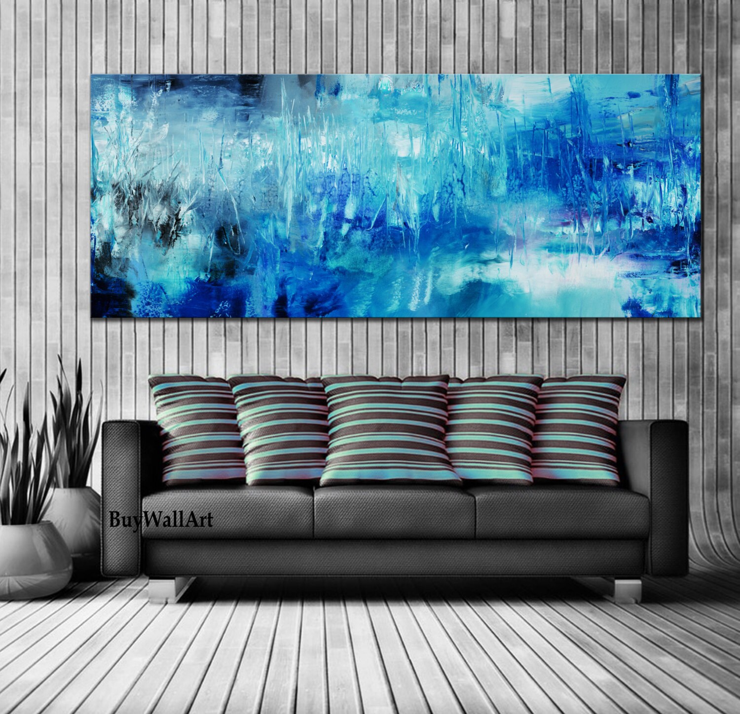 Large Blue Abstract Canvas Blue Print Aqua Blue Giclee Etsy