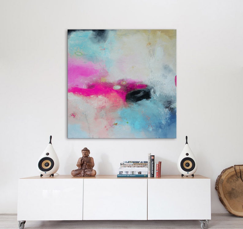 Square Pink teal art abstract Painting pink Giglee print Etsy