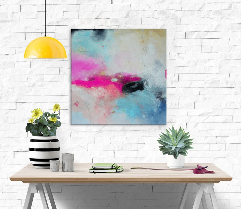 Square Pink teal art abstract Painting pink Giglee print Etsy