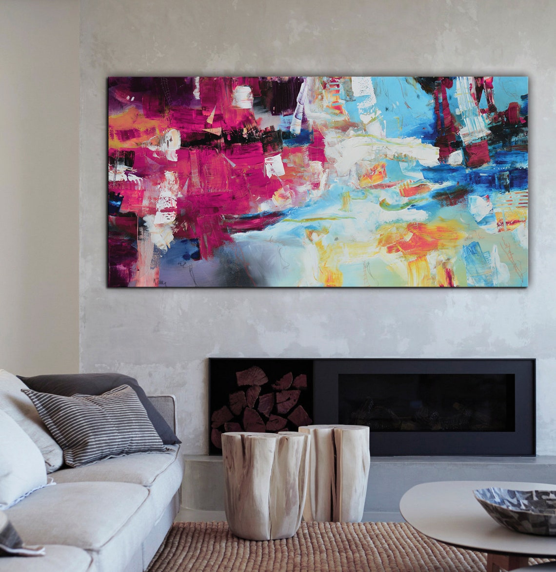 Pink Blue Abstract Painting Print Pink Print Large Art Etsy Canada
