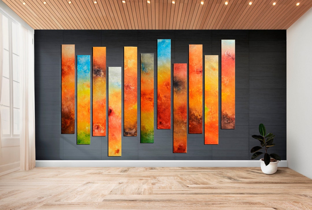 Curved Wall Décor, Foyer Lobby Art, Foyer Wall Art, Colorful Art for
