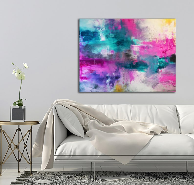 Abstract Pink Blue Teal Print From Original Painting Large - Etsy