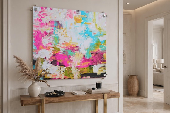 Rainbow Abstract Plexiglas Print 36x36 High Gloss Vibrant Statement Colorful Modern Decor