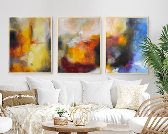 Abstract Art Prints Set: Terracotta, Navy, Red, Orange, Blue, Yellow