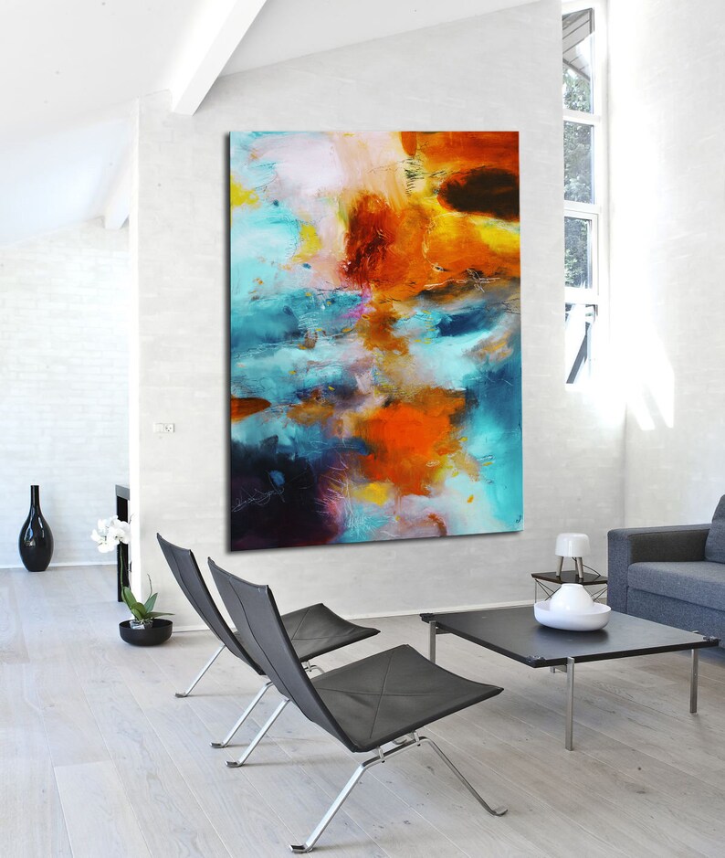 Abstract red and teal Print teal Wall Art teal and red Etsy