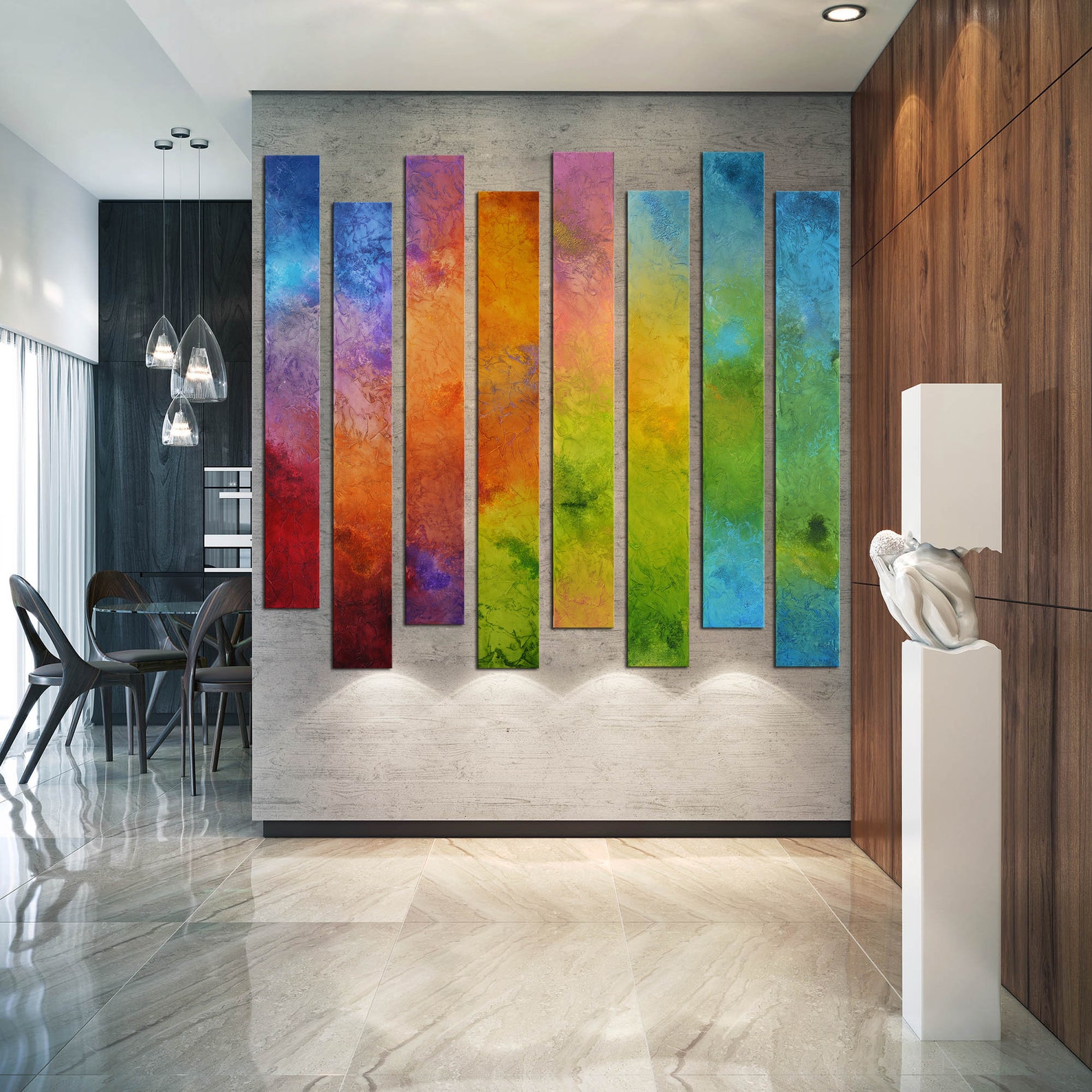 Curved Wall Decor Foyer Lobby Art Rainbow Colorful Art for Etsy