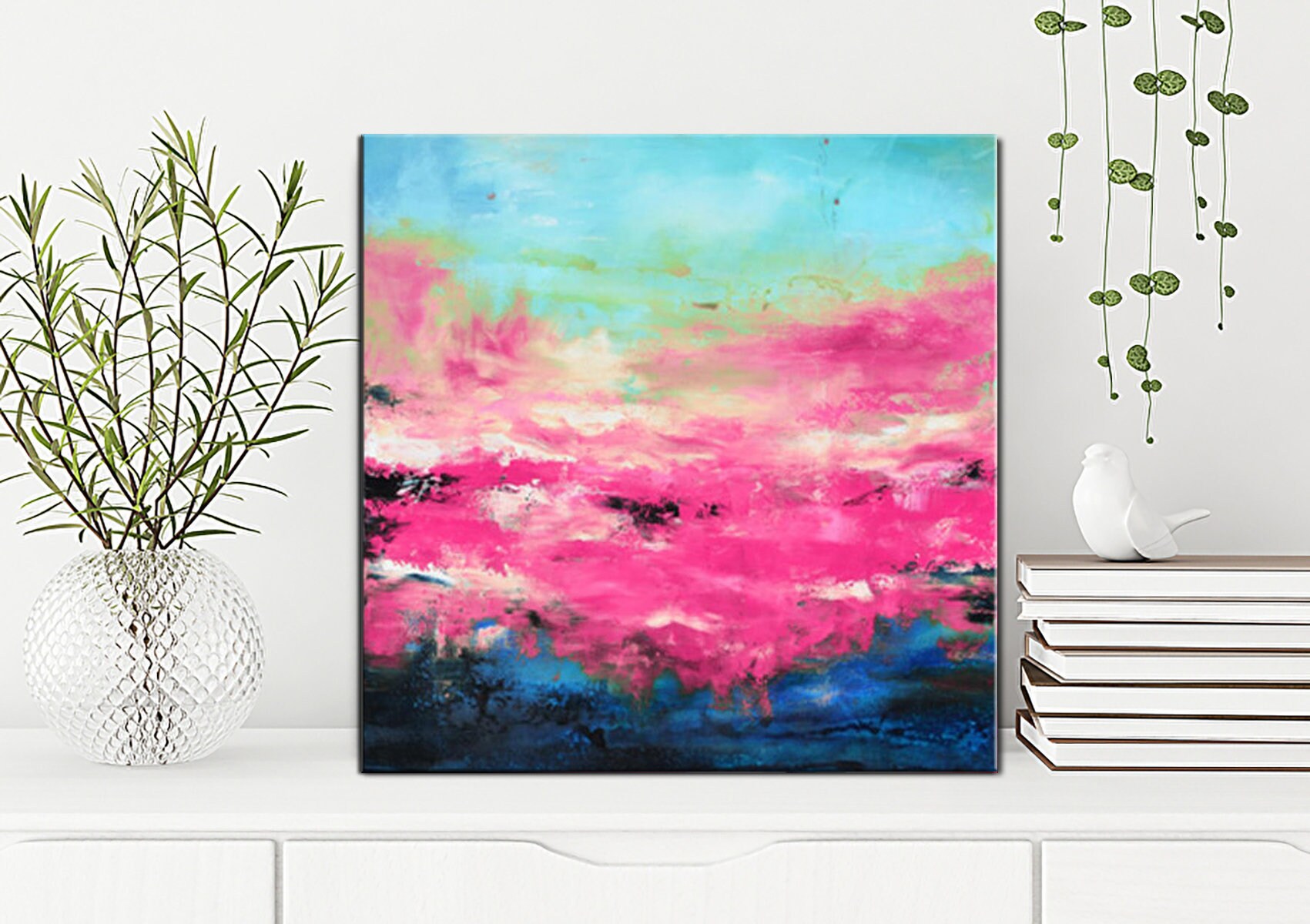 Fuscha Abstract Fuschia Abstract Print on Plexiglas or Canvas, Christmas Gift, Original ...