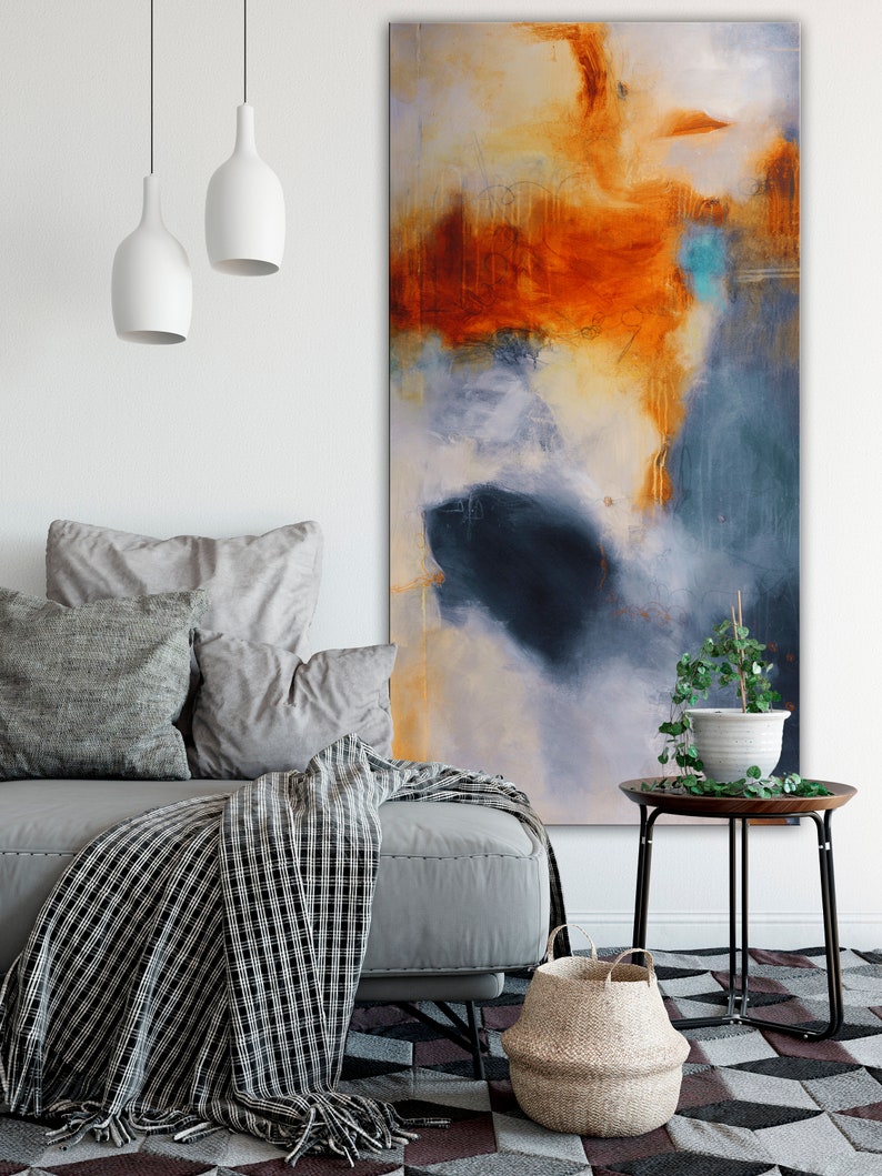 Brown Abstract Canvas Gray Neutral Colors Large Art Print Etsy