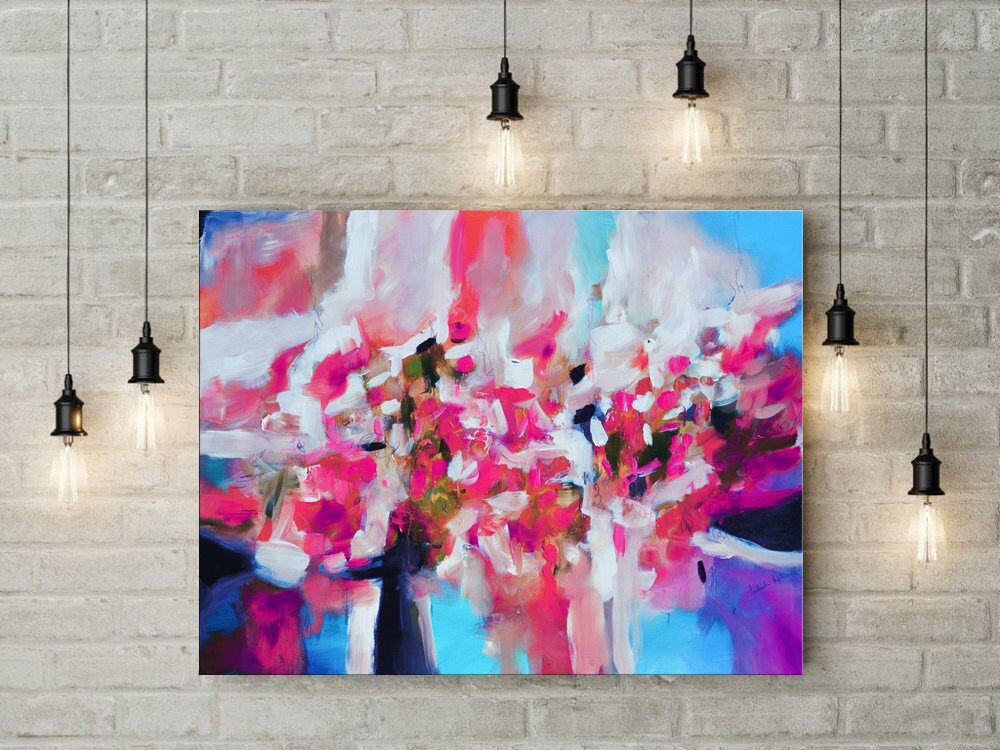Abstract Prints Pink Blue Wall Art Print on Canvas | Etsy