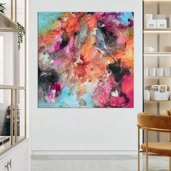 Abstract Floral Art Print: Pink, Fuchsia, and Blue Coral Garden
