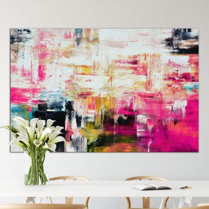 Pink Abstract Canvas Print: Large Fine Art, Teal Accents