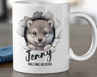 Personalized Wolf Ceramic Mug, Wildlife Animal Lover Gift, Wolf Coffee Cup, Woodland Animals, Outdoor Adventure Gift for Nature Enthusiasts