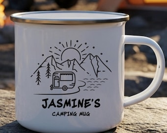 Personalized Camping Mug Customized Name Enamel Coffee and Tea Cup Outdoor Camper Gift