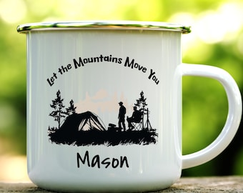Personalisierte Camping Bergtasse Individuelle Name Emaille Kaffee- und Teetasse Outdoor Camper Geschenk